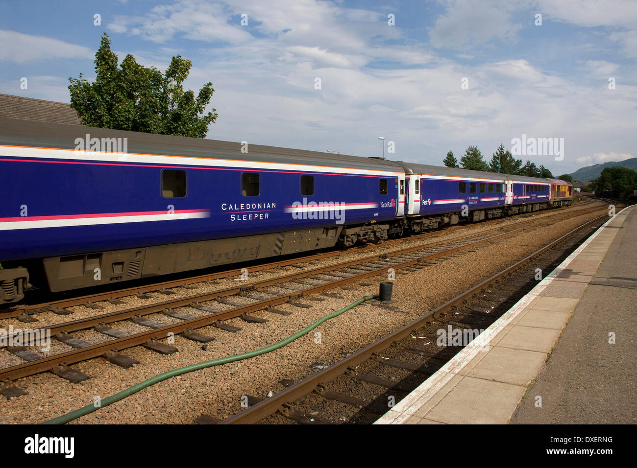 The Caledonian sleeper sitting at Fort William station, Scottish