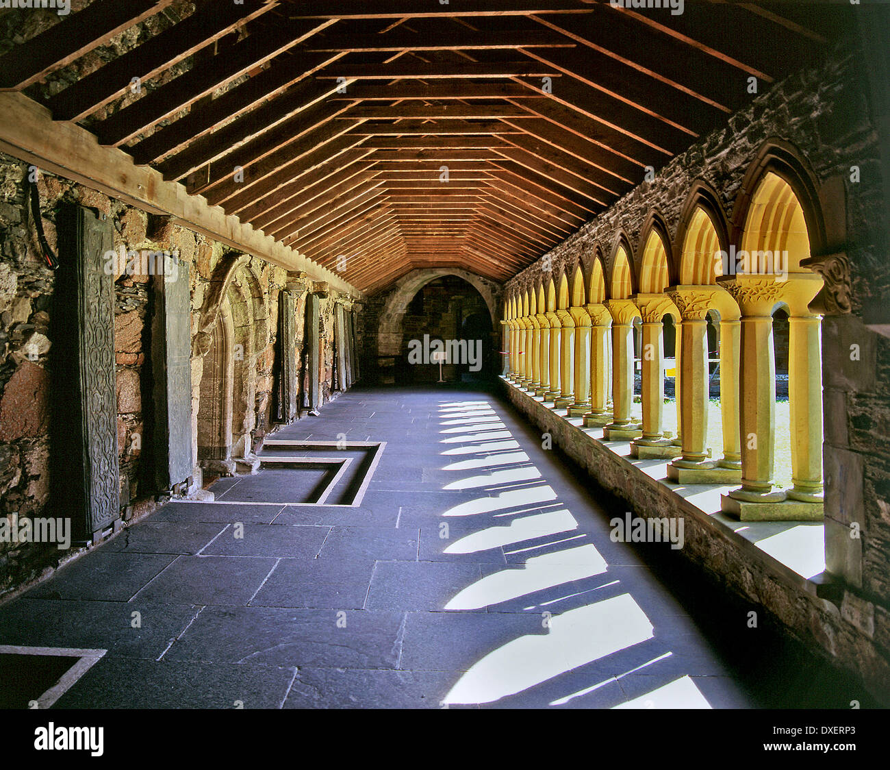 Inside the Cloisters at Iona Abbey,island of Iona,Argyllshire. Stock Photo