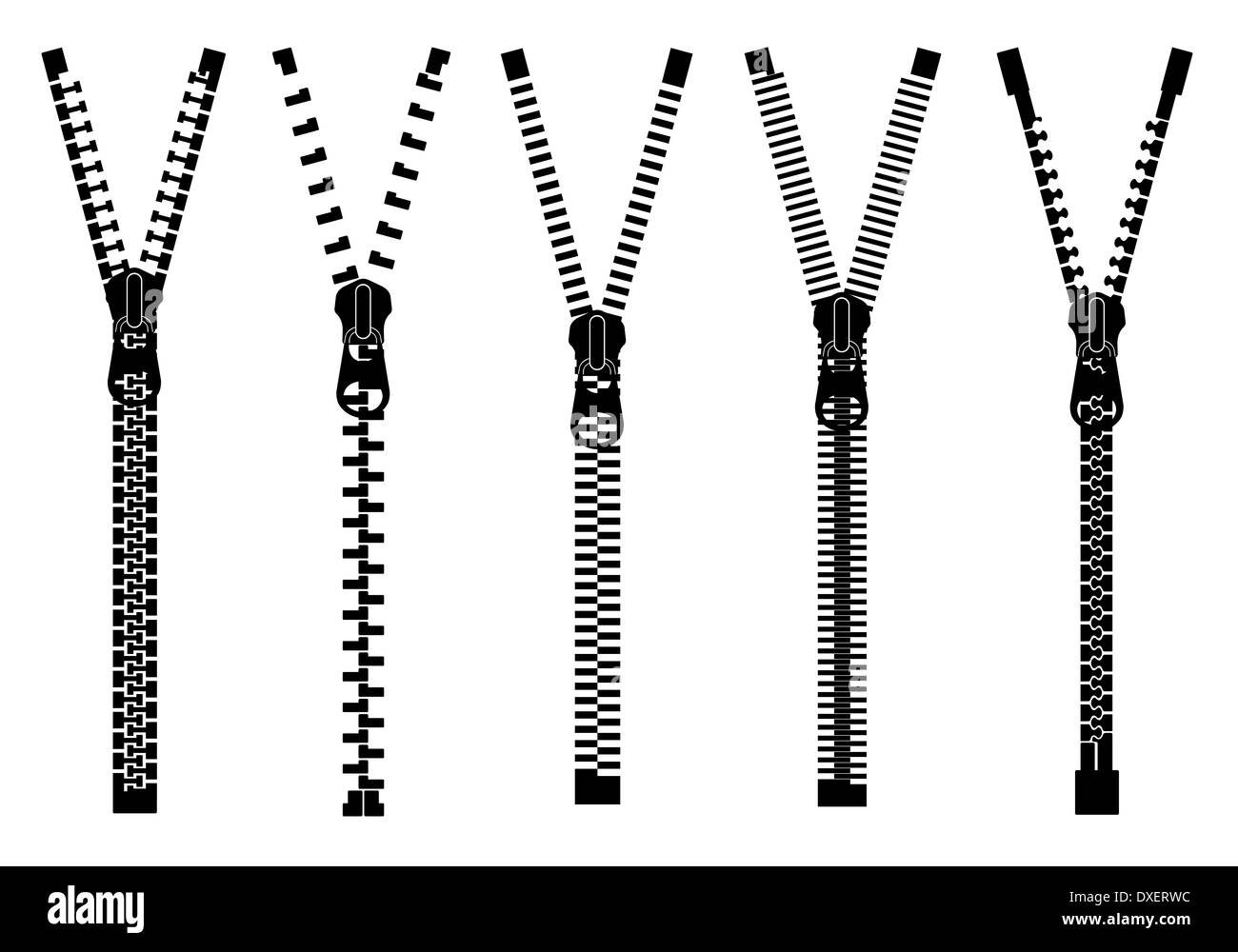 Set of different zippers isolated Stock Photo Alamy