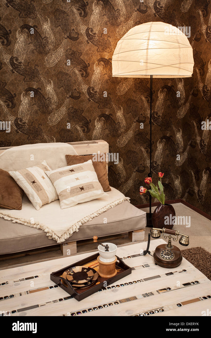 Interior of a living room sofa and table Stock Photo Alamy