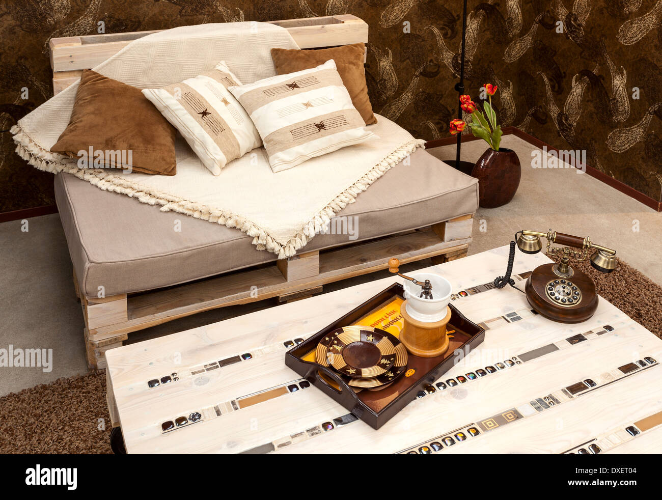 Interior of a living room sofa and table Stock Photo Alamy