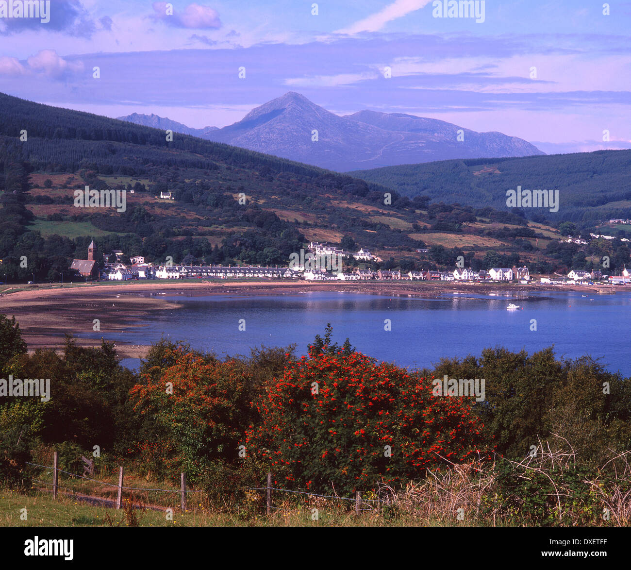 Lamlash and Goat Fell, Isle of Arran. Stock Photo