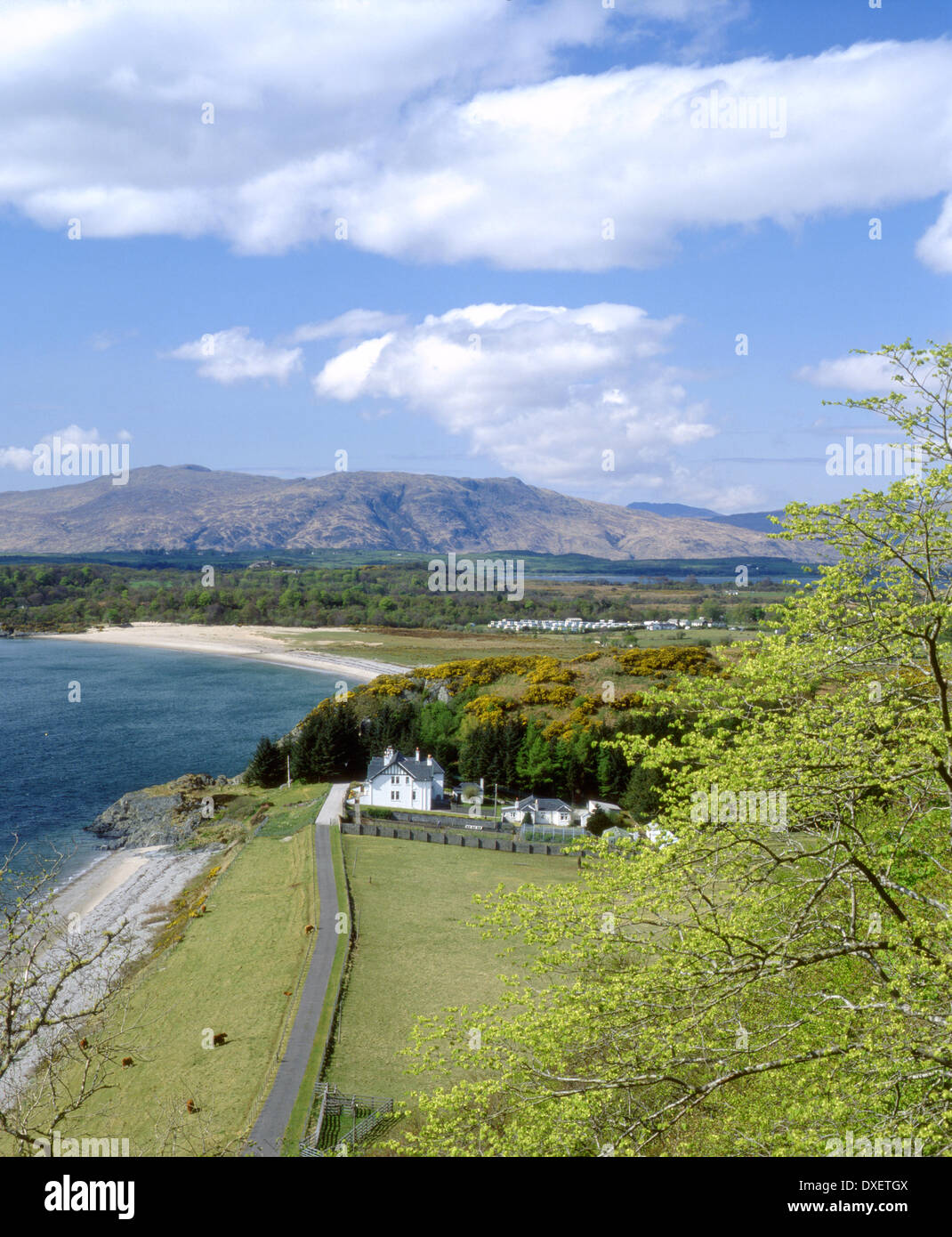 Towards Tralee bay and sands and the morvern hills from ben Lora benderloch argyll. Stock Photo