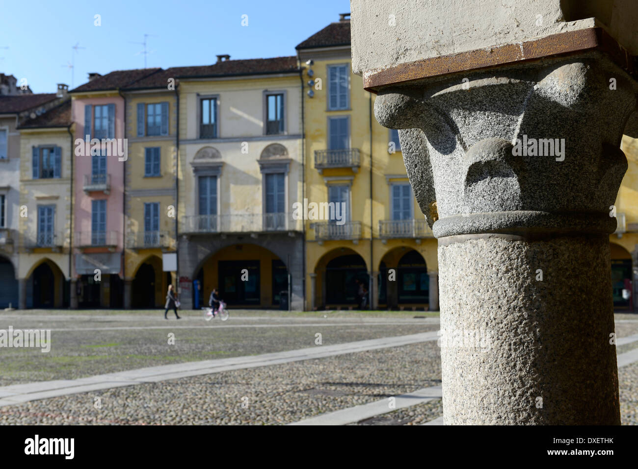 stone capital on market square, Lodi, Italy Stock Photo