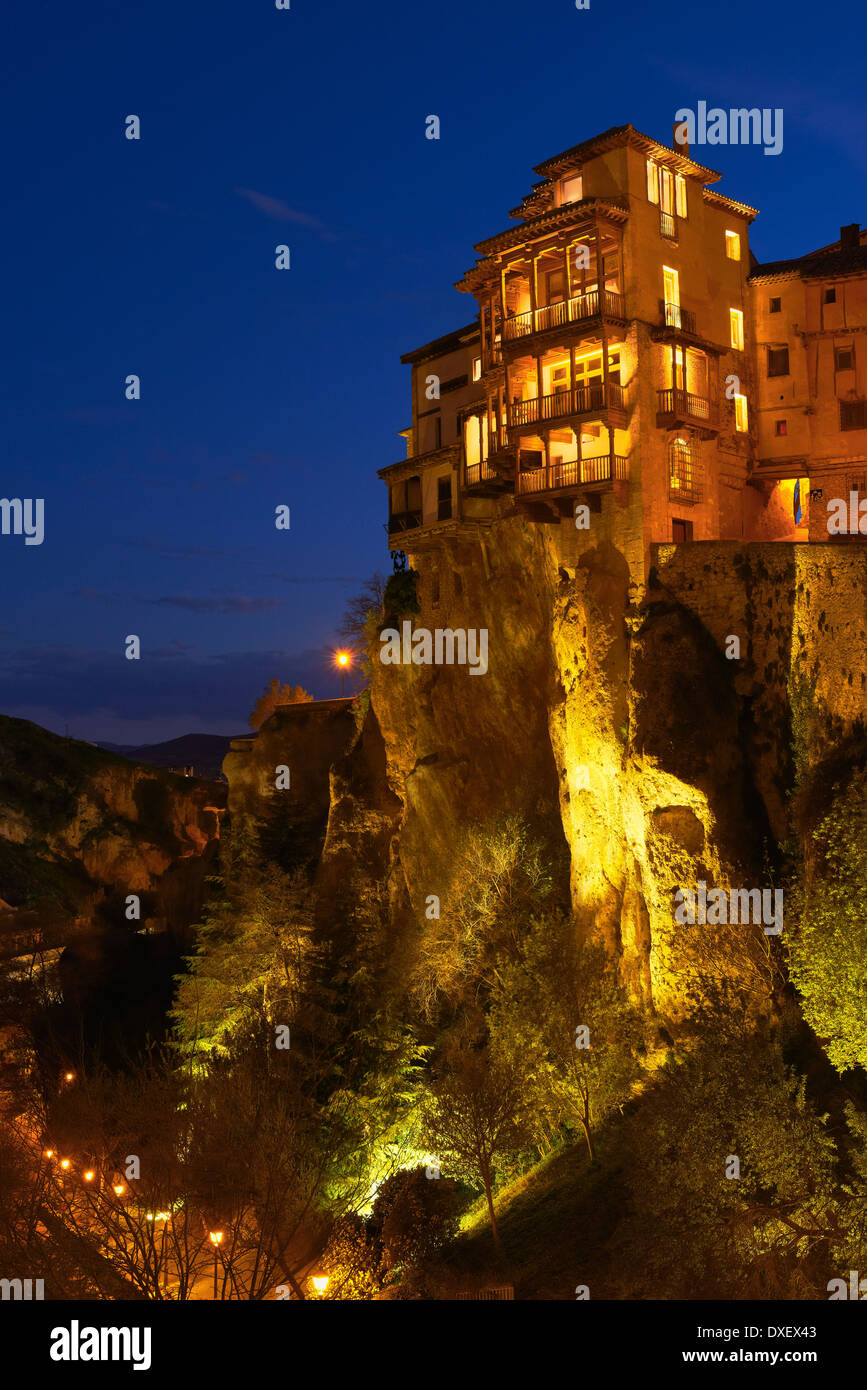 Cuenca, Casas Hanging houses dusk, UNESCO World Site. Castilla-La Mancha. Spain Stock Photo - Alamy