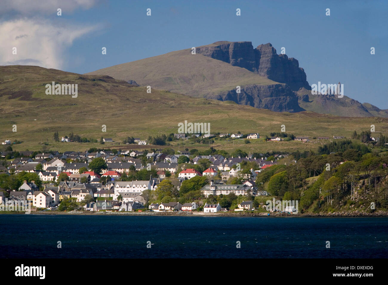 Portree and Storr rock, isle of Skye Stock Photo