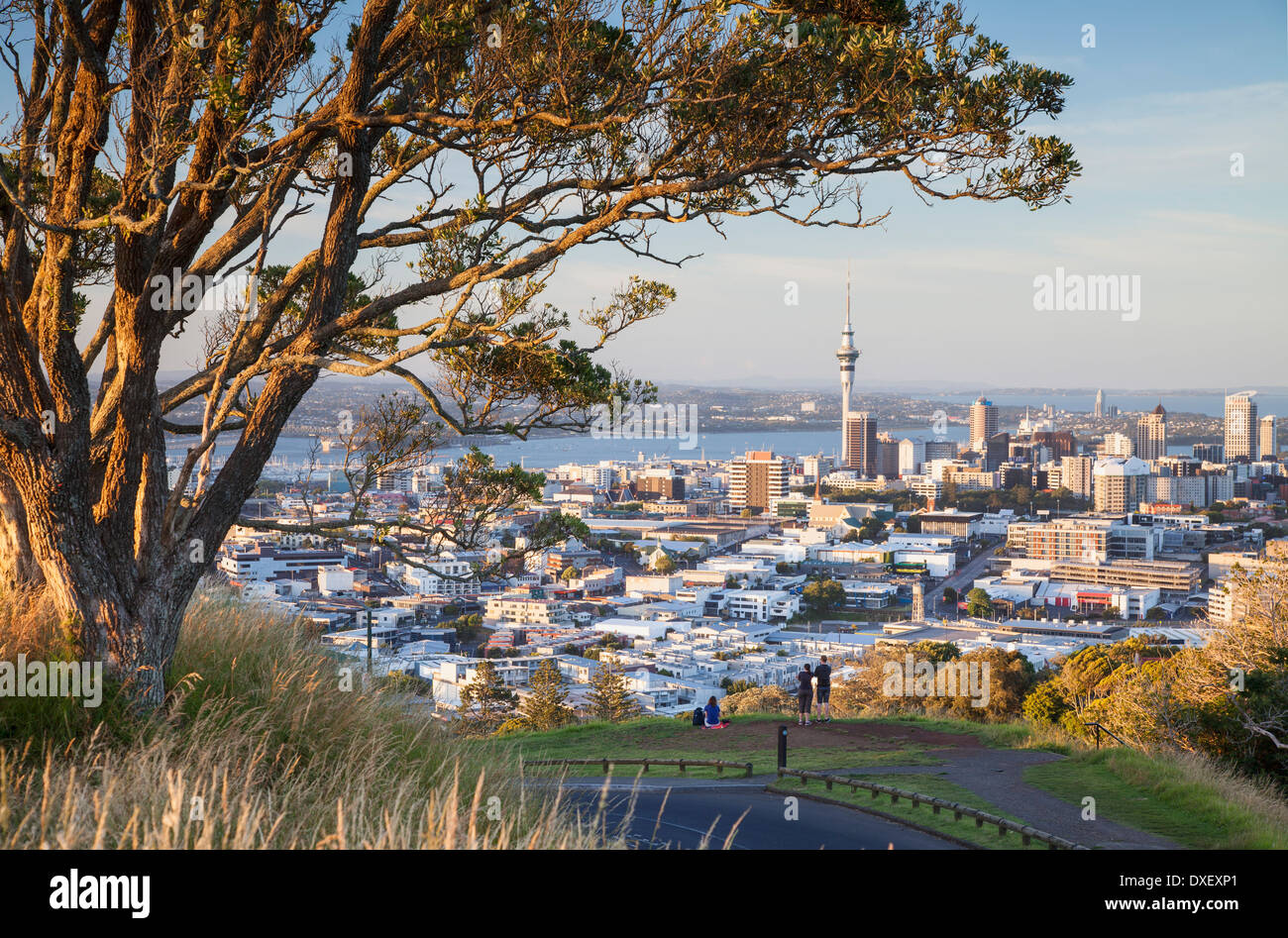 People enjoying view of Auckland from Mount Eden, Auckland, North Island, New Zealand Stock Photo