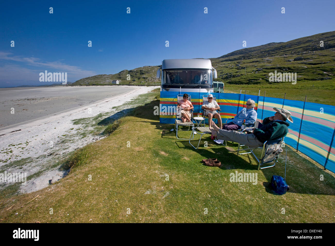 Motor home at Traigh Mhor sands, isle of Barra Stock Photo