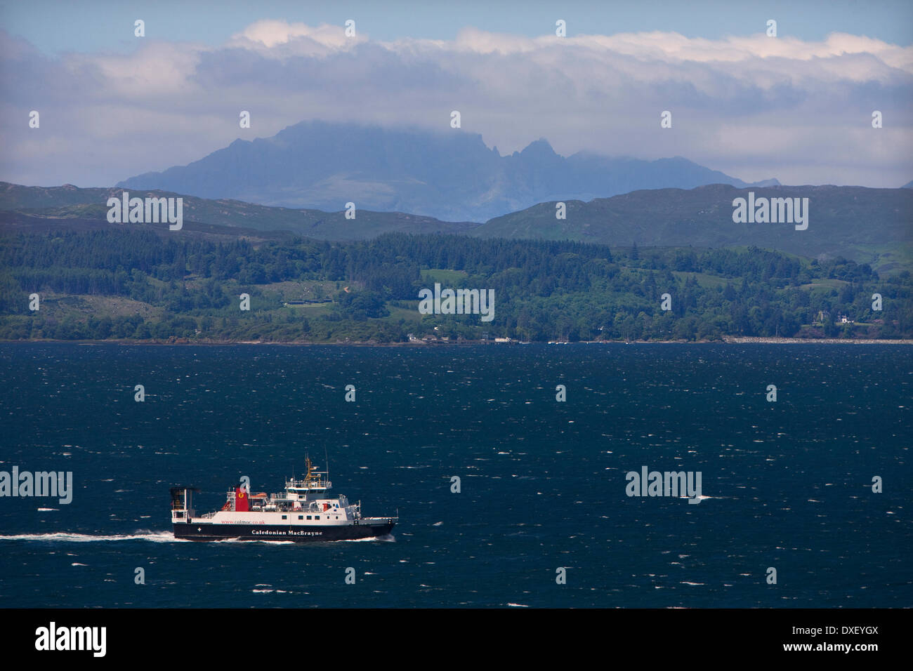 M.V.Loch Nevis with distant Cuillins, Skye Stock Photo