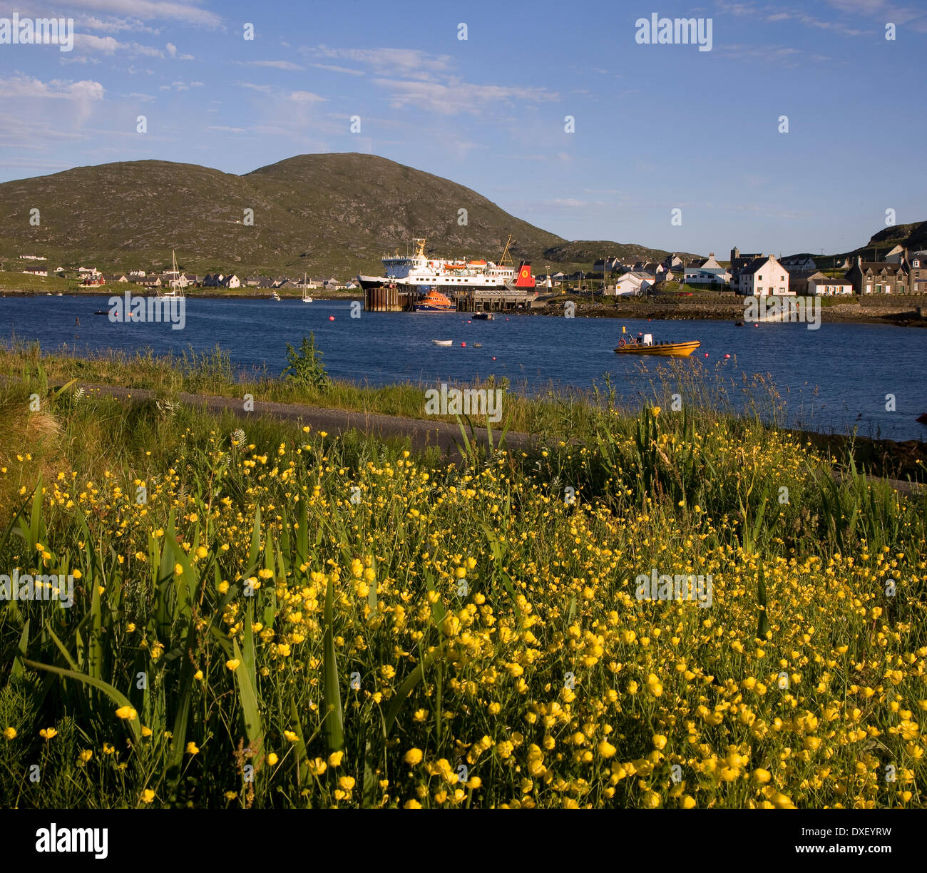 Calmac vessel M.V Lord of the Isles at Castlebay, Isle of Barra, Outer Hebrides. Stock Photo