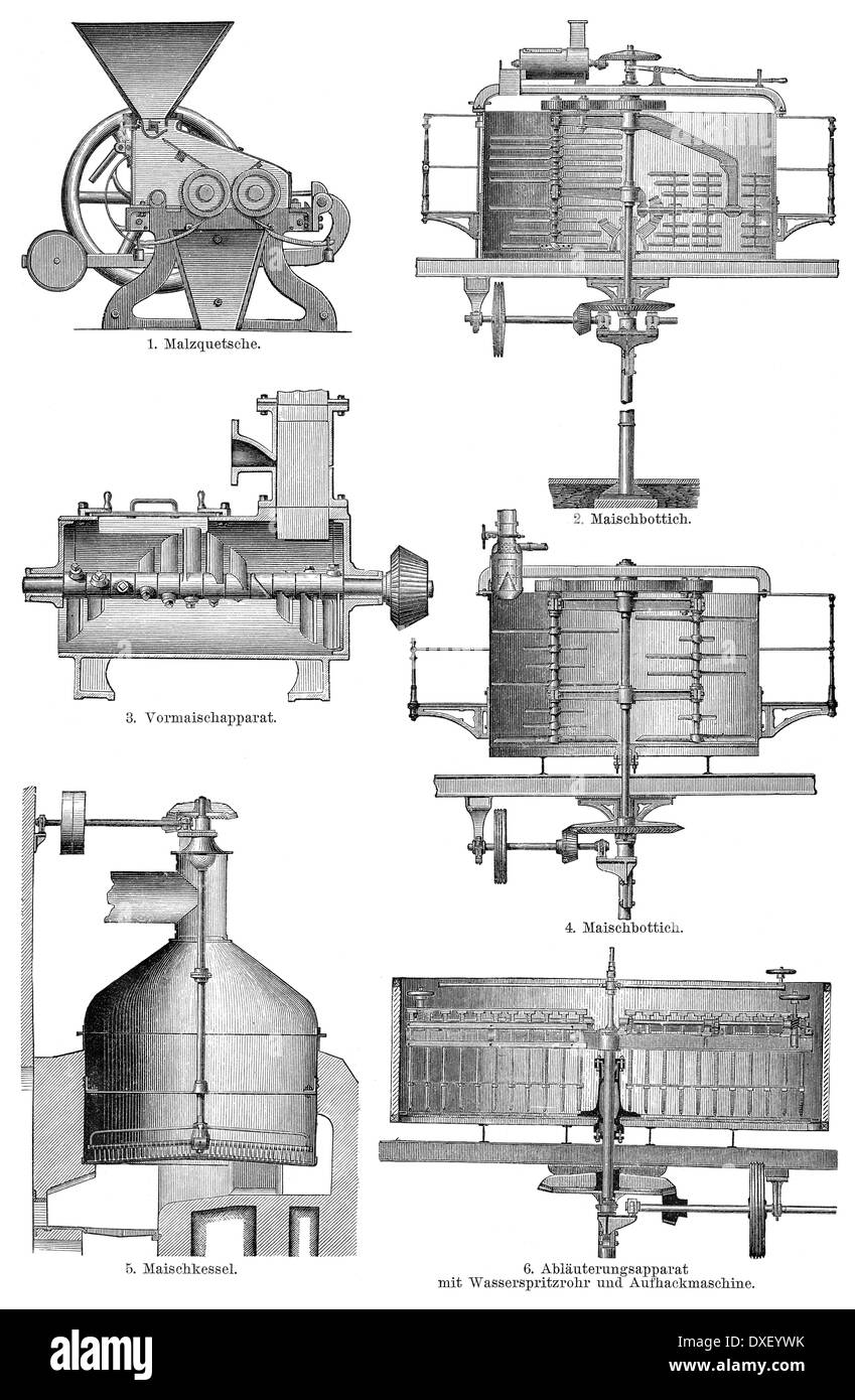 Historic illustration, 19th century, Brewing-house, brewing kettle, Mash-tub Stock Photo