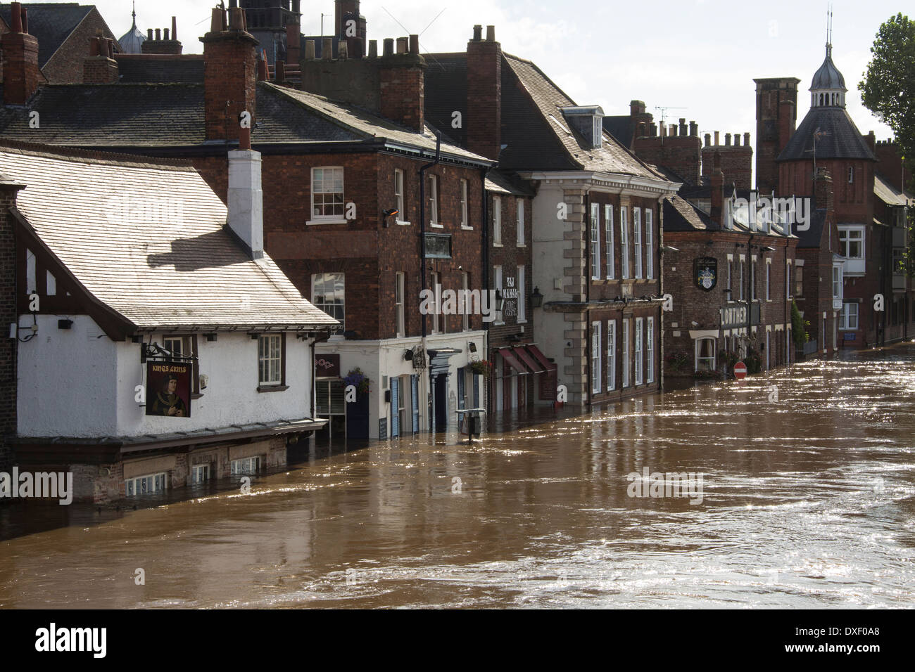 The River Ouse floods the streets of central York in the United Kingdom