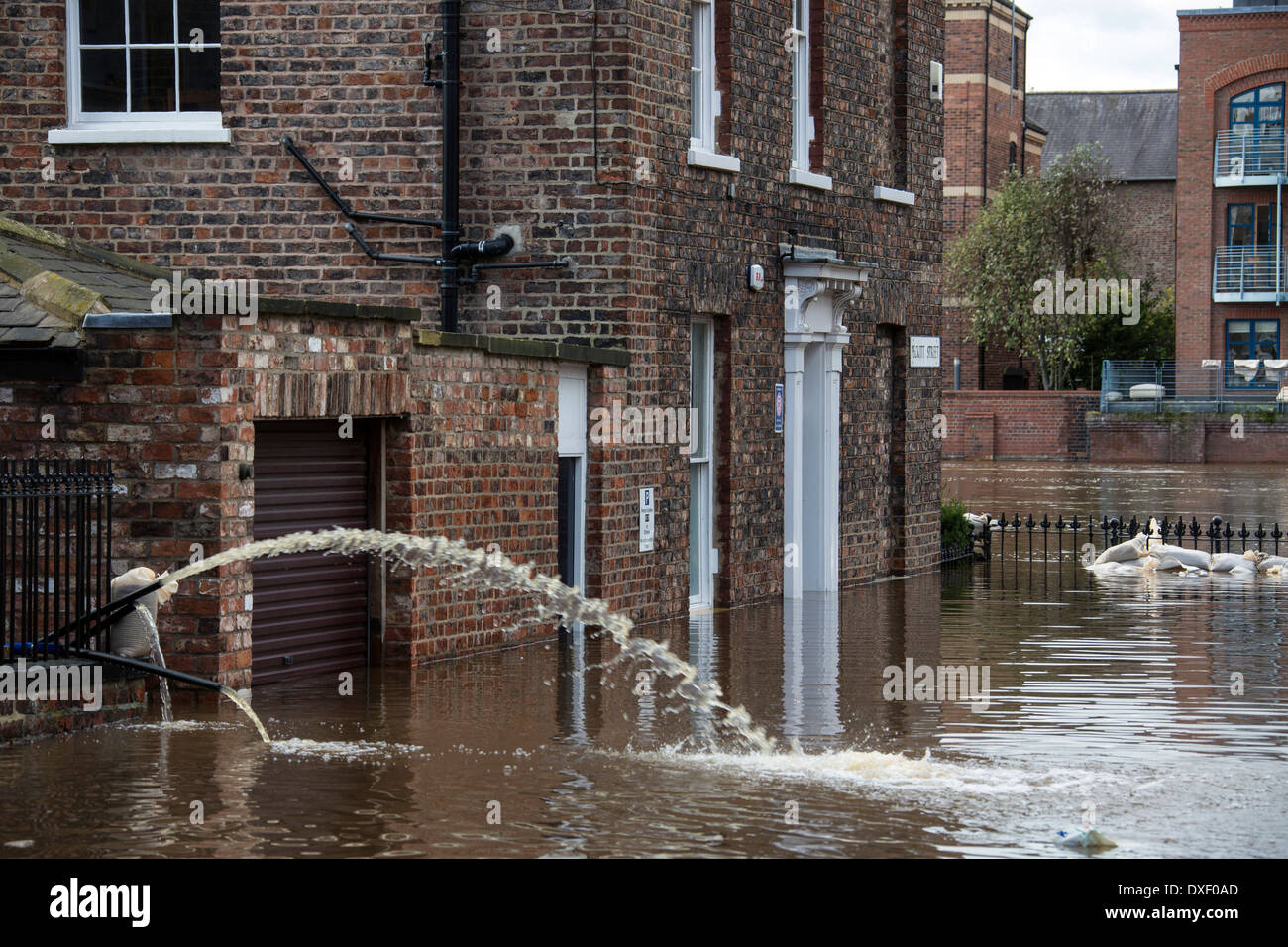 The River Ouse floods the streets of central York in the United Kingdom