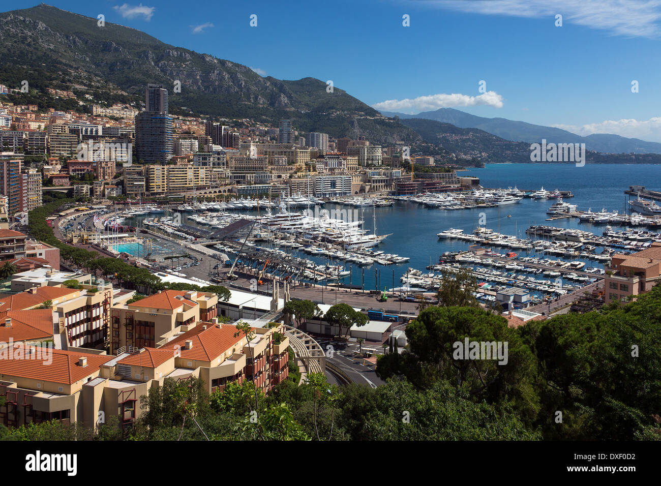 The Port of Monaco in the Principality of Monaco, a sovereign city state, located on the Cote d'Azur on the French Riviera. Stock Photo