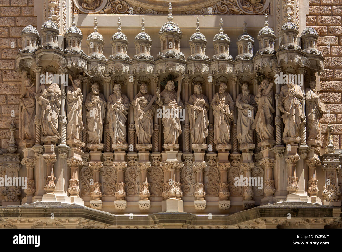 Sculpture on the Basilica of the Monestir de Montserrat in Catalonia in Spain Stock Photo