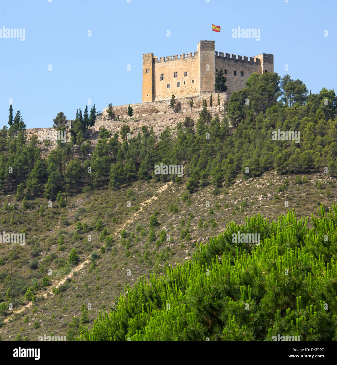 Mequinenza Castle on a hill high above the small town of Mequinenza in central Spain. Stock Photo