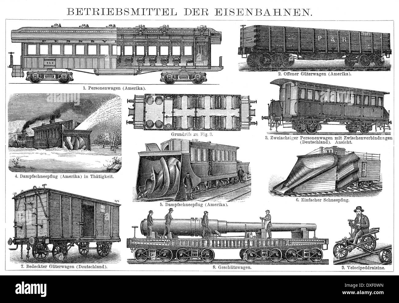 Historic illustration, special railway wagons, 19th century, Stock Photo