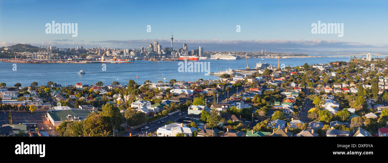 View of Devonport and Auckland skyline, Auckland, North Island, New Zealand Stock Photo