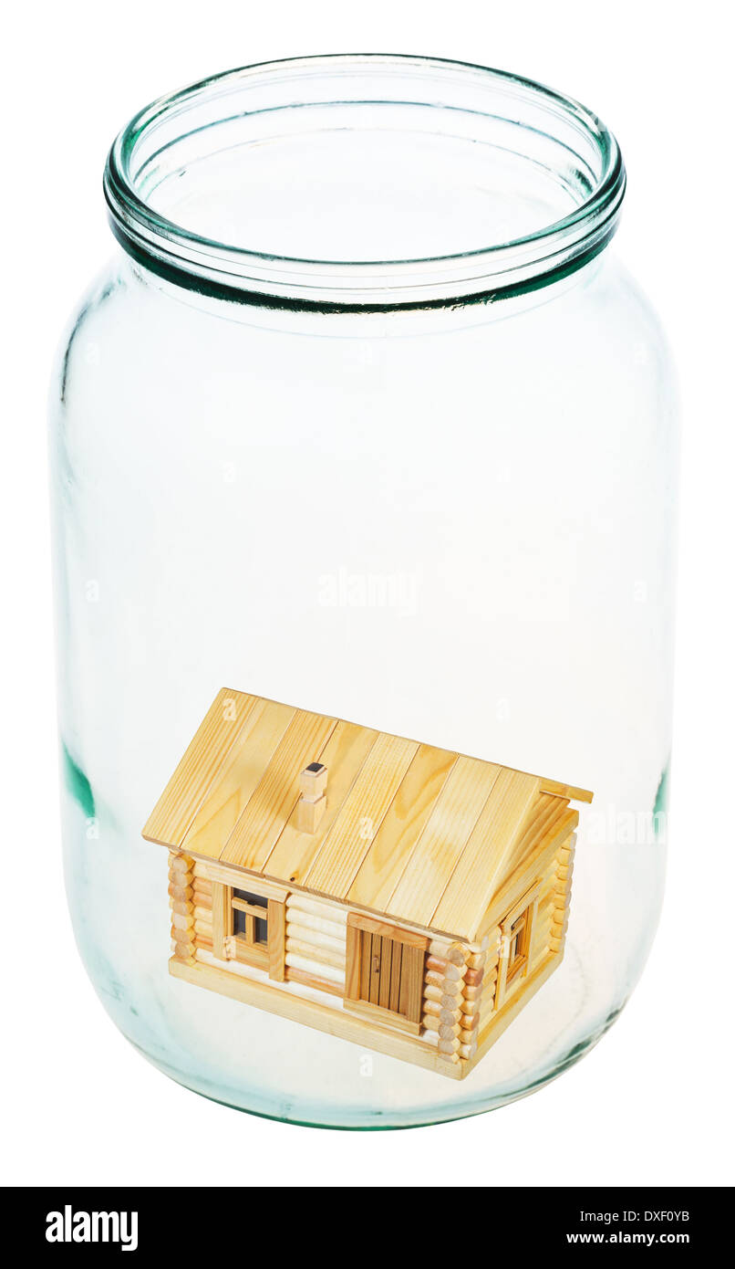 new village house in open glass jar Stock Photo