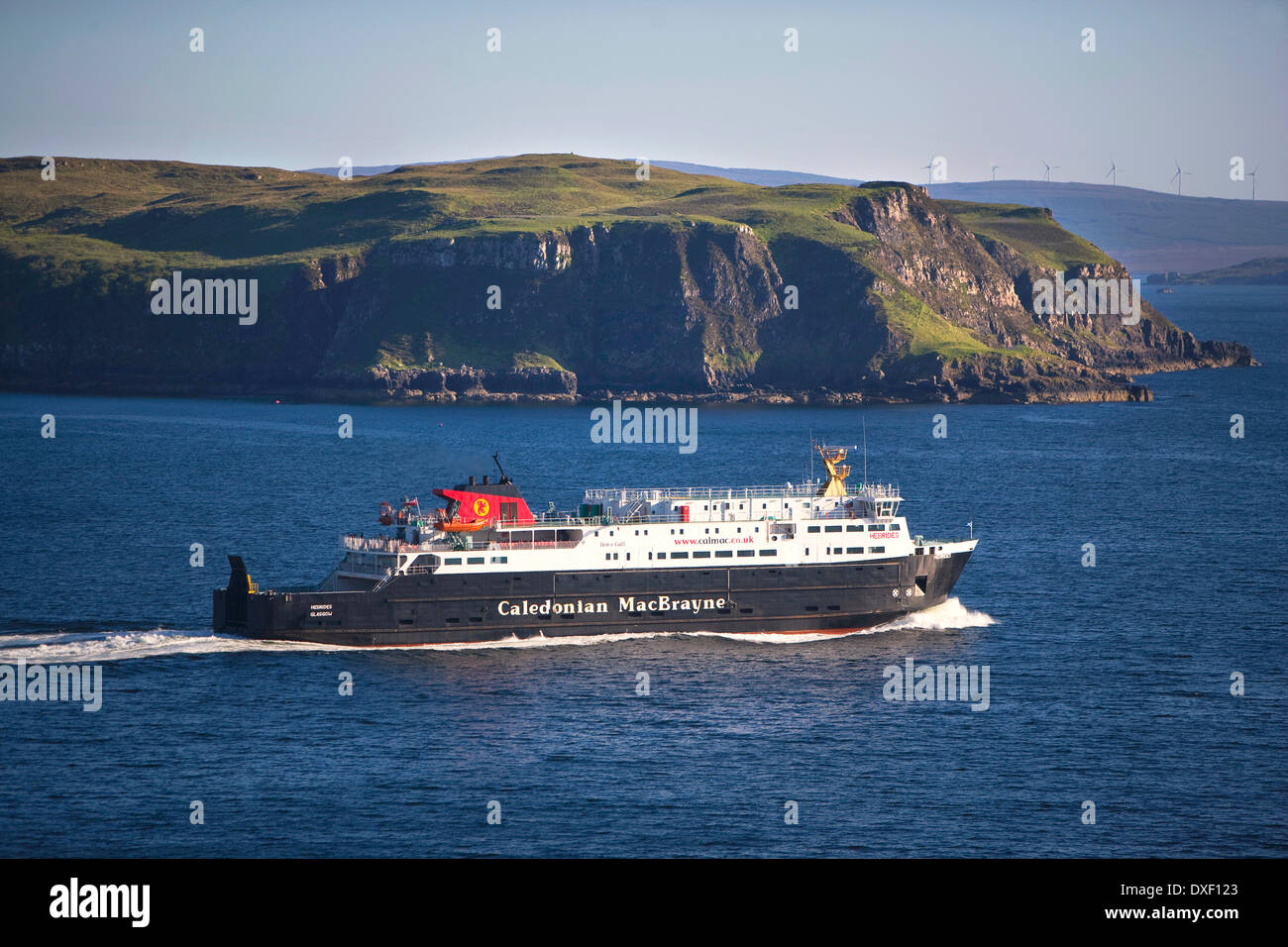 M.V. Hebrides departing Uig bay on it's way to the Isle of Harris. Stock Photo