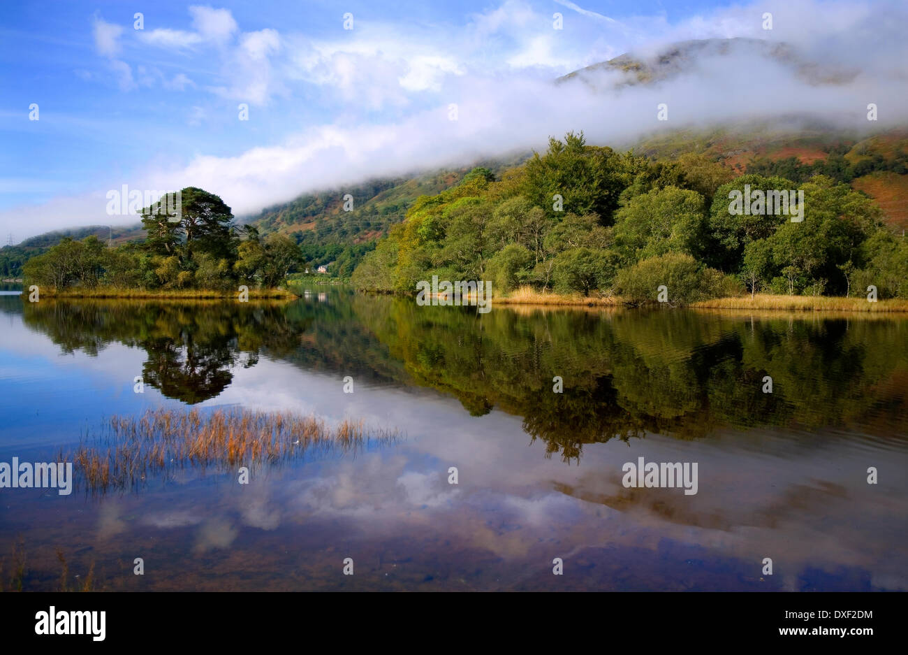 Misty reflections on Loch Awe from eastern end near dalmally,loch awe,Argyll. Stock Photo