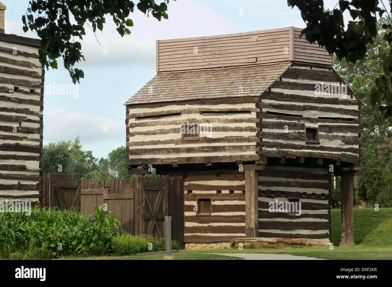 Replica of old Fort Wayne blockhouse, built in 1815 on the Maumee River, Ft Wayne, Indiana. Digital photograph Stock Photo