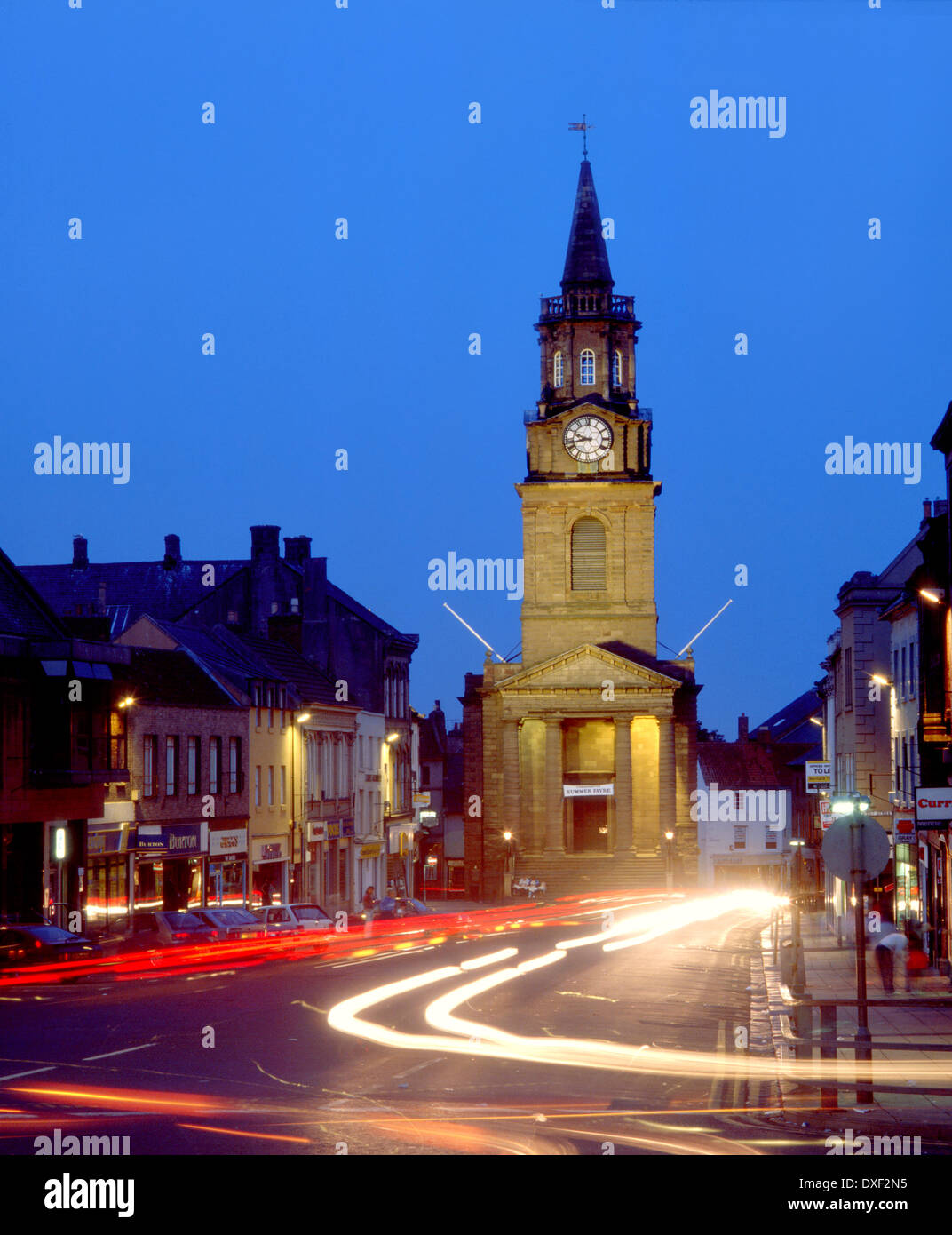 Night time view in Berwick-Upon-Tweed with Tolbooth, Berwickshire, scottish border. Stock Photo