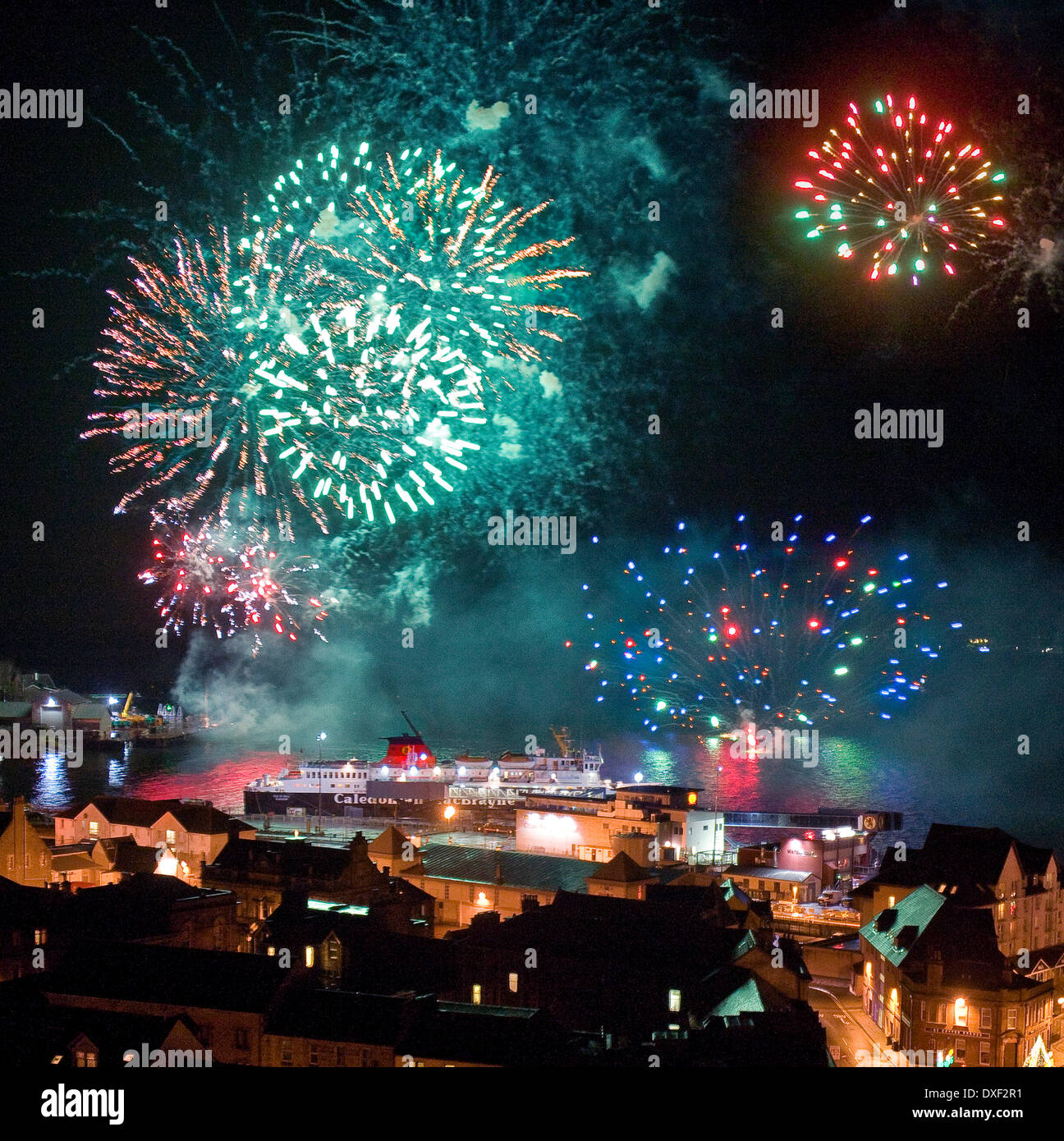 Oban Fireworks November 2011.Additional firework burst added. Stock Photo