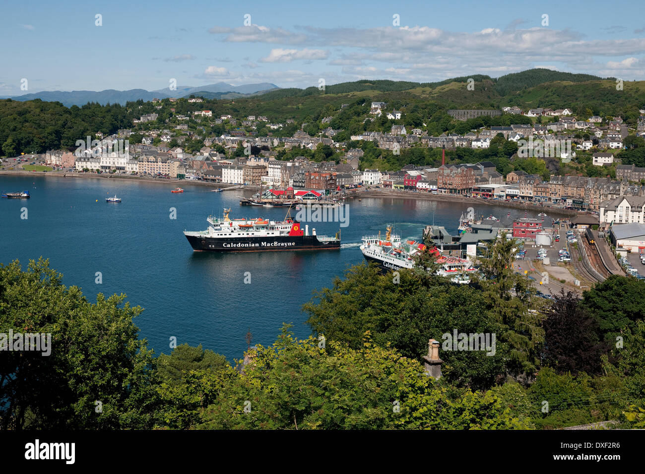 Summer of Oban bay and town from pulpit hill, Oban, Argyll. Stock Photo