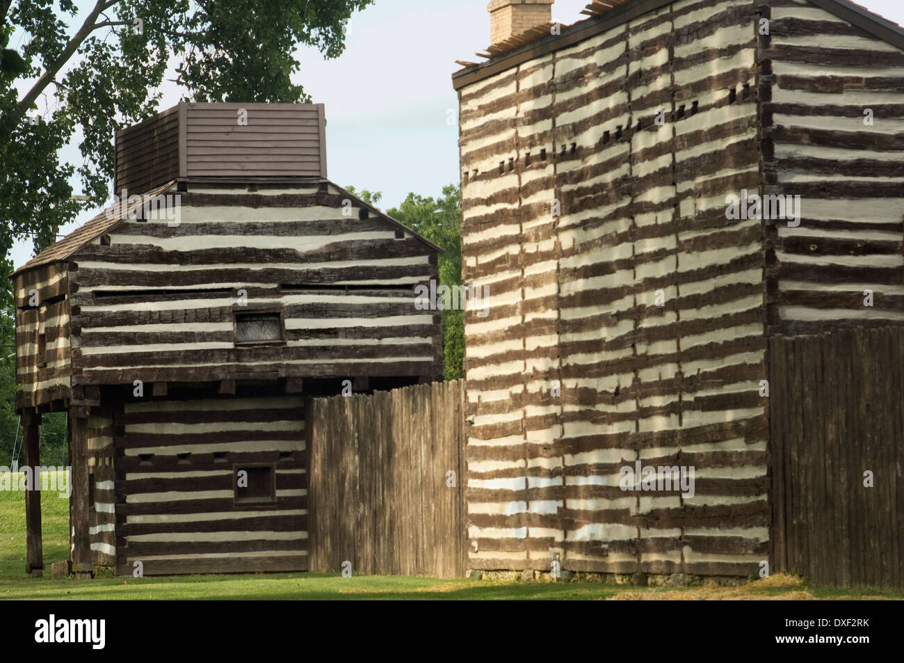 Replica of old Fort Wayne blockhouse, built in 1815 on the Maumee River, Ft Wayne, Indiana. Digital photograph Stock Photo