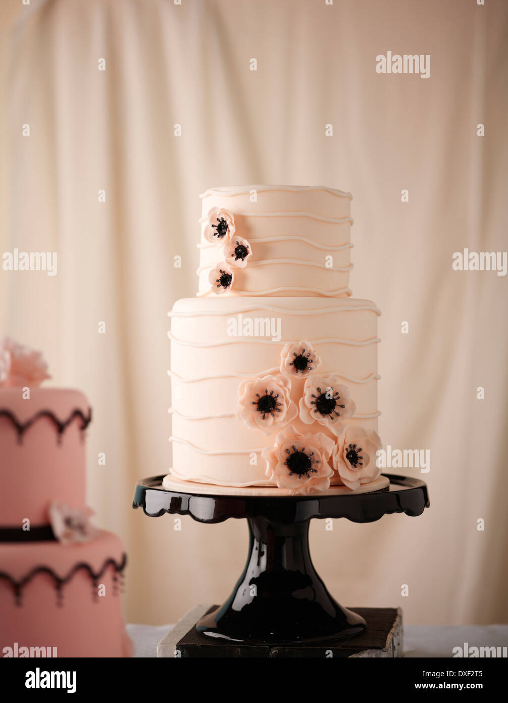 Pink Tiered Wedding Cakes, Studio Shot Stock Photo