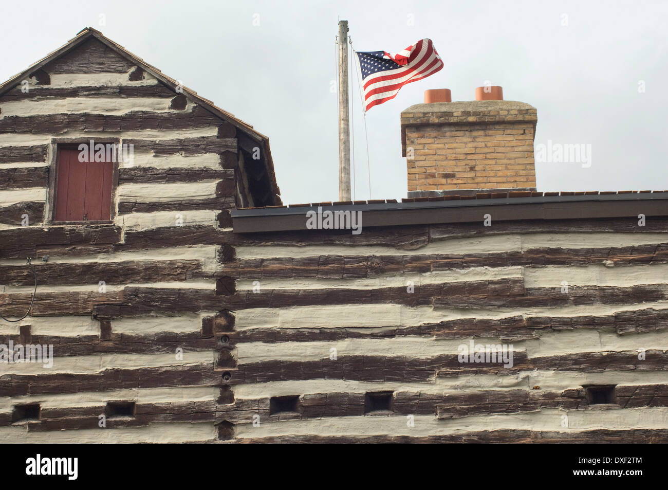 Replica detail of old Fort Wayne, built in 1815 on the Maumee River, Ft Wayne, Indiana. Digital photograph Stock Photo