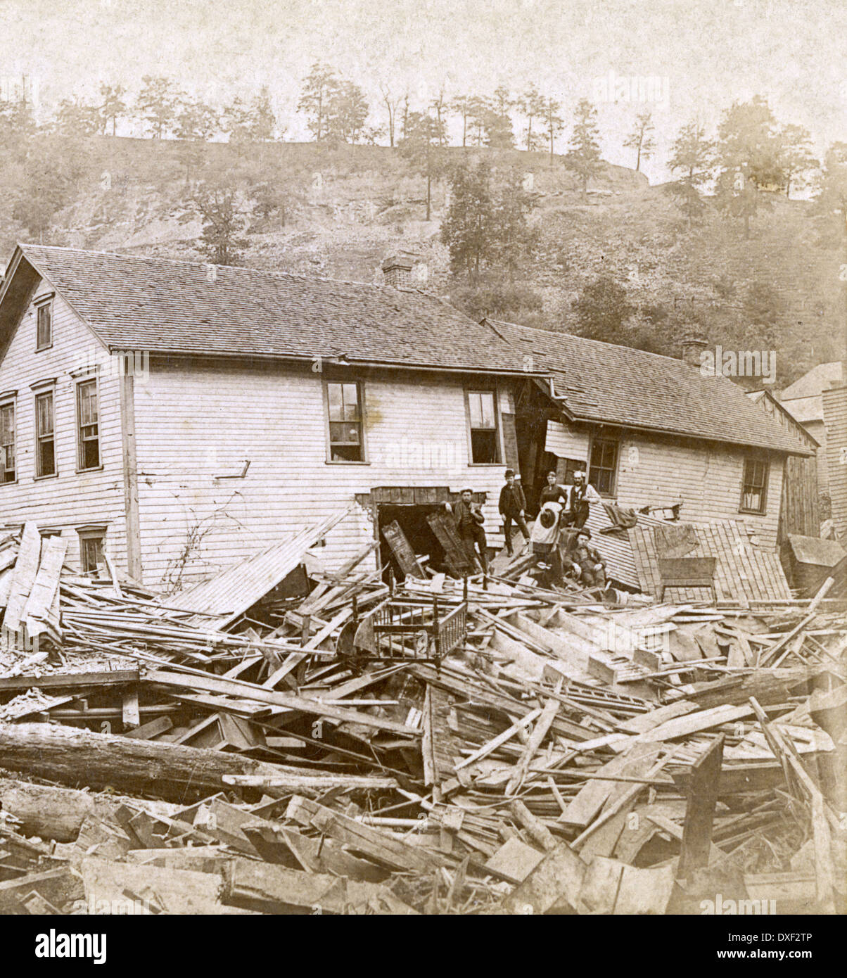 Circa 1890 antique photograph, the Great Johnstown Flood May 31, 1889 in Johnstown, Pennsylvania