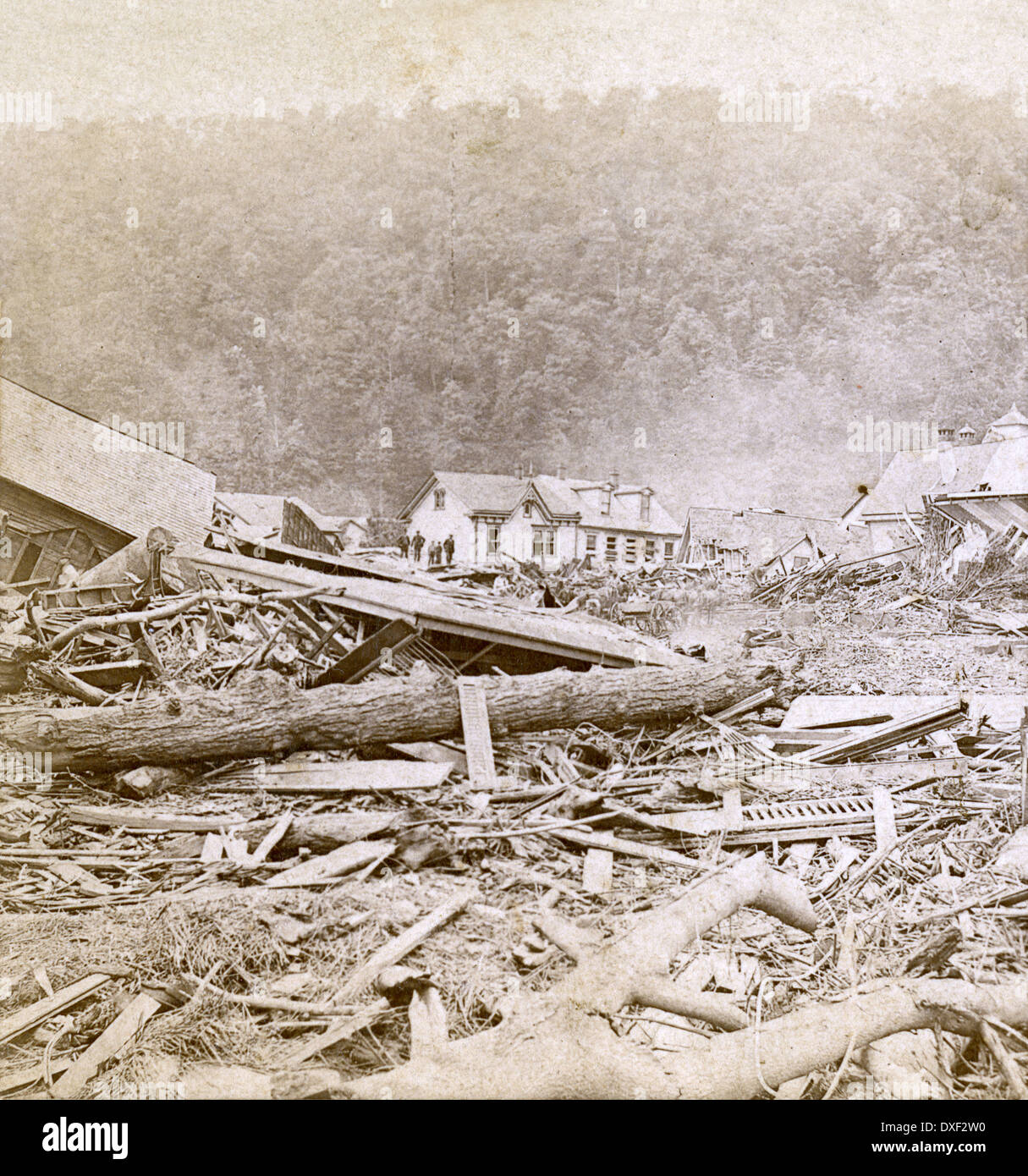 Circa 1890 antique photograph, the Great Johnstown Flood May 31, 1889 in Johnstown, Pennsylvania, PA, USA. Stock Photo