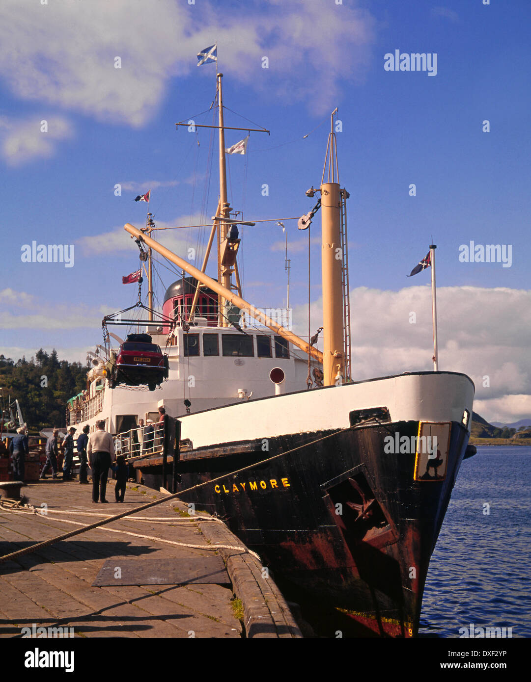 Archive image of the M.V. Claymore off-loading cargo in 1970's Oban, Argyll. Stock Photo