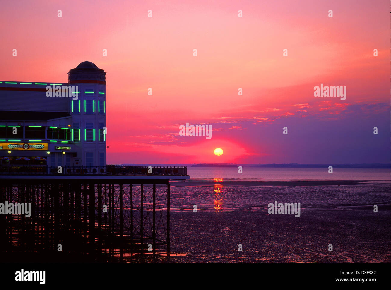 Sunset over the pier in Weston-supermare,Avon,Somerset. Stock Photo