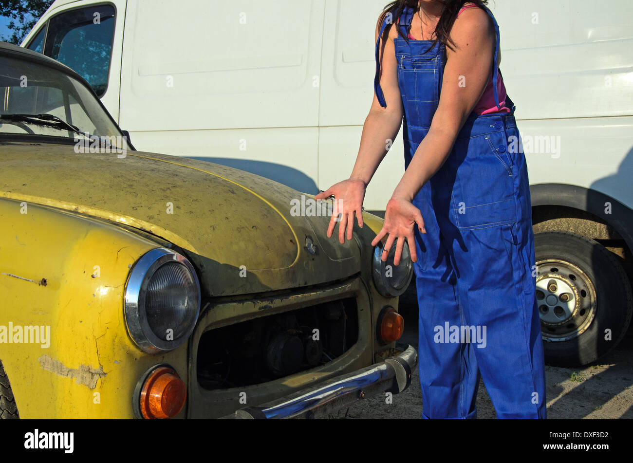 a photo of a woman car mechanic Stock Photo