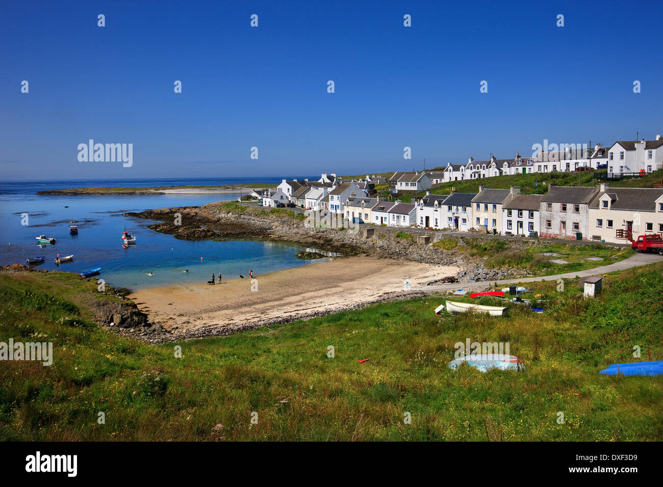 summer view of portnahaven village and harbour on the rhinns of islay
