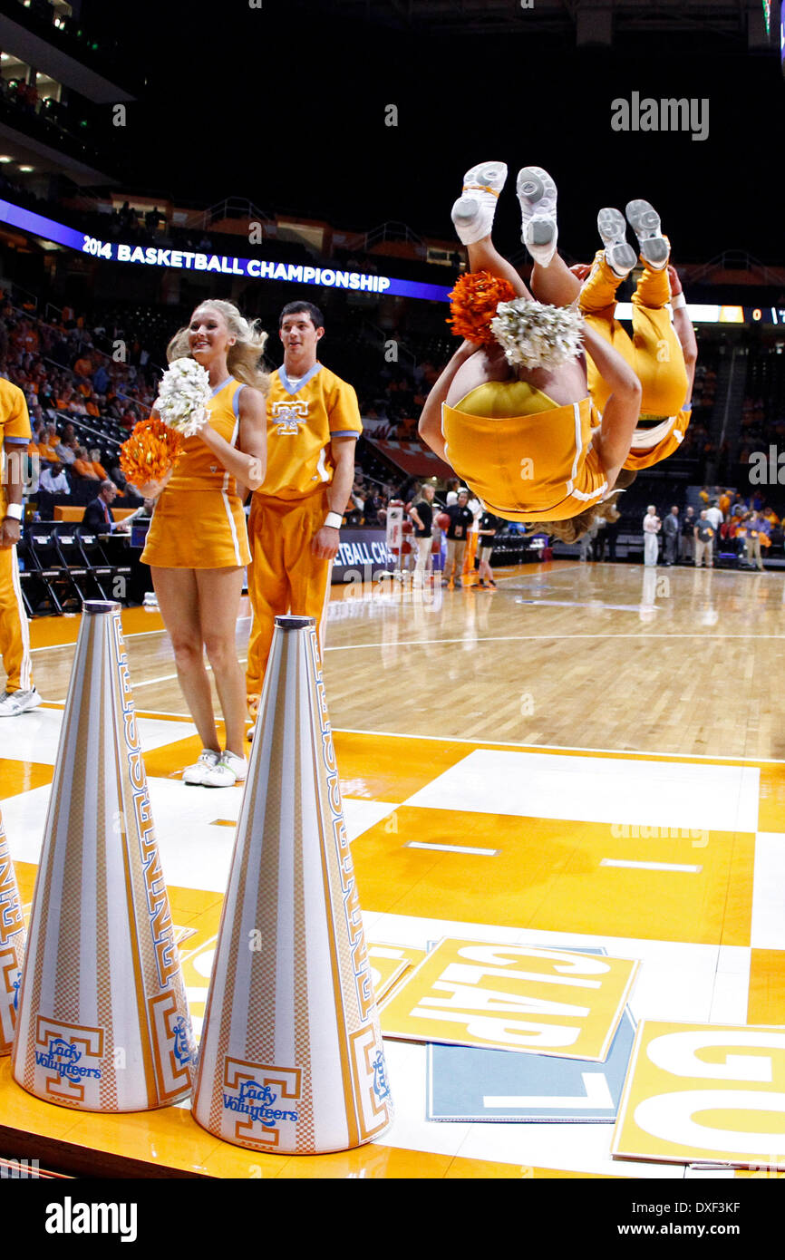 March 24, 2014 - Knoxville, TN, USA - March 24, 2014: Tennessee Lady Volunteers cheerleader's perform prior to an NCAA women's college second-round tournament basketball game against the St. John's Red Storm Monday, March 24, 2014, in Knoxville, Tenn. (Wade Payne/Cal Sport Media) Stock Photo