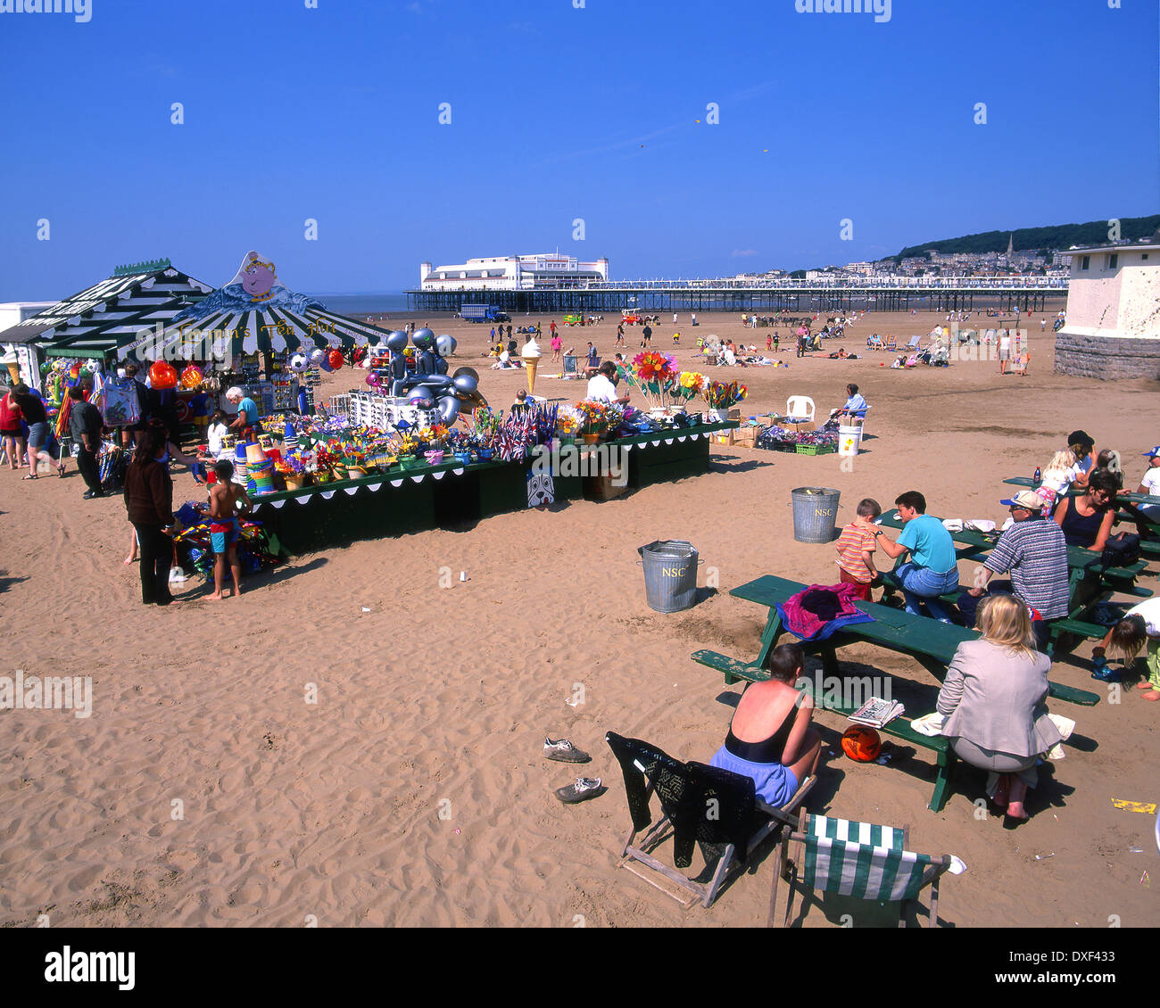 crowds and holidaymakers on the beach at weston supermare,avon,somerset. Stock Photo