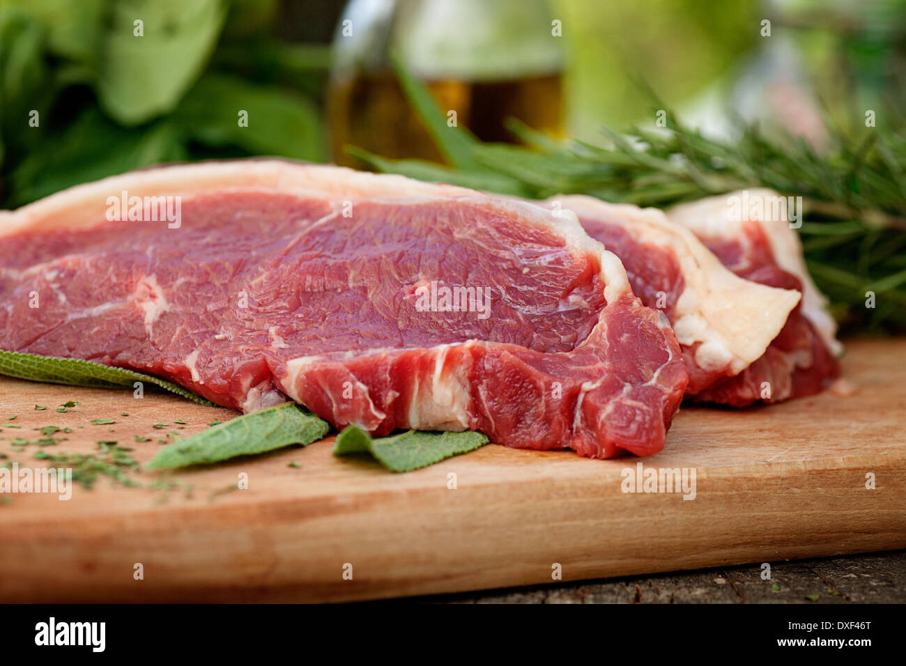 Raw meat. Marinated meat for barbecue Stock Photo