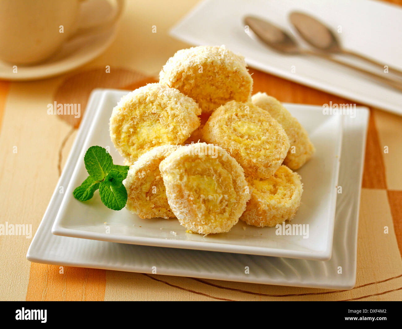 Lemon cream rolls. Recipe available. Stock Photo