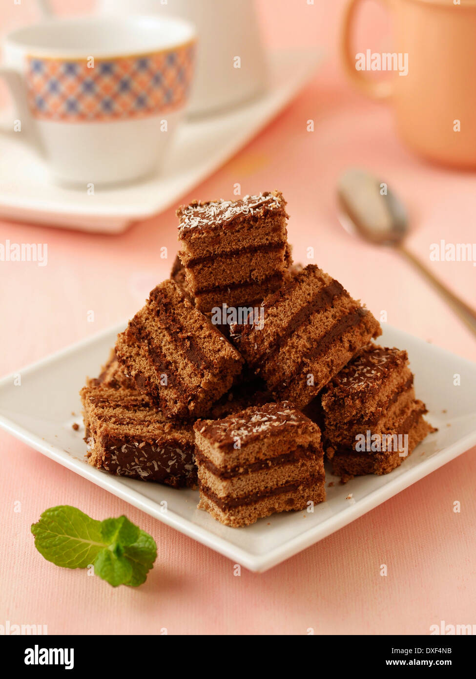 Sponge cake with chocolate and cinnamon. Recipe available Stock Photo