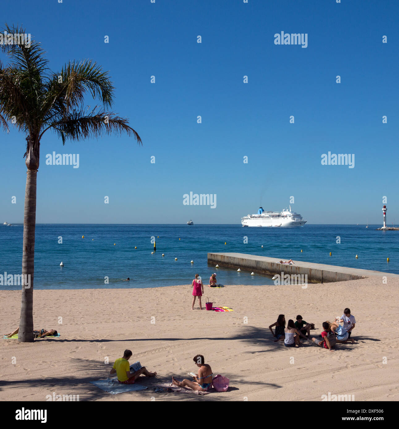 The beach at Cannes on the Cote d'Azur in the South of France. Stock Photo