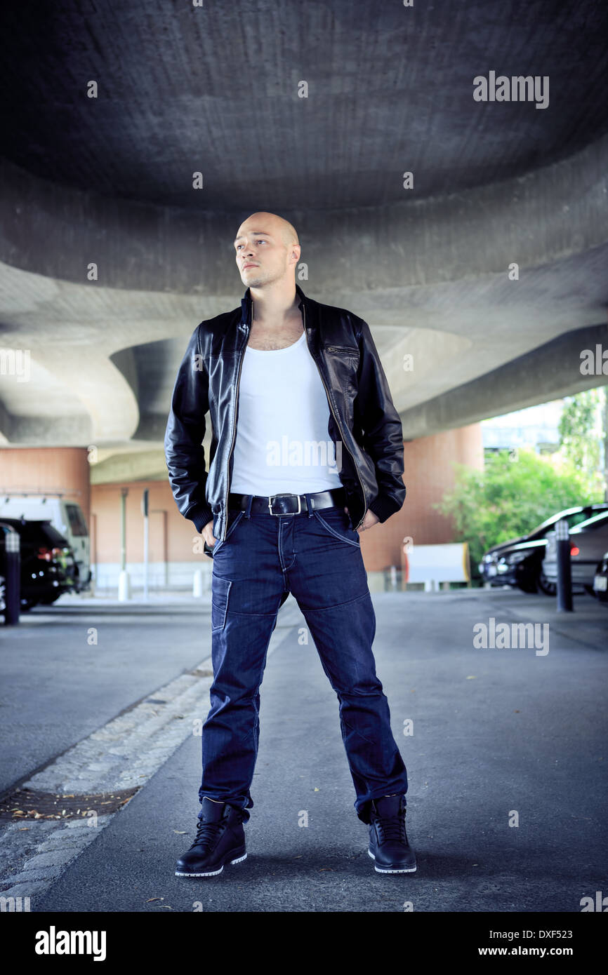 portrait of young a man in a town Stock Photo