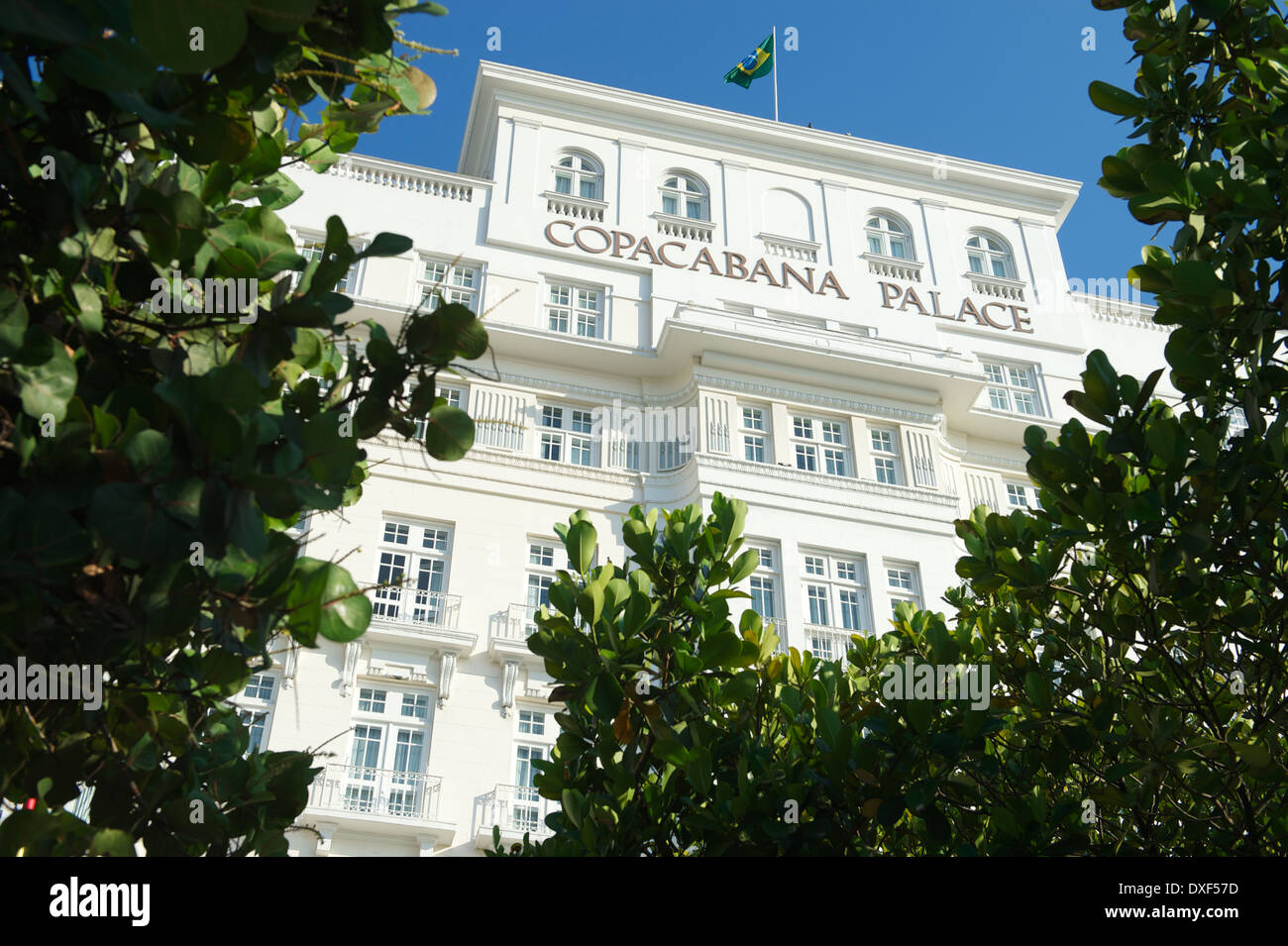 RIO DE JANEIRO, BRAZIL - FEBRUARY 11, 2014: Facade of the Copacabana Palace Hotel, whose design was based on the style of hotels Stock Photo