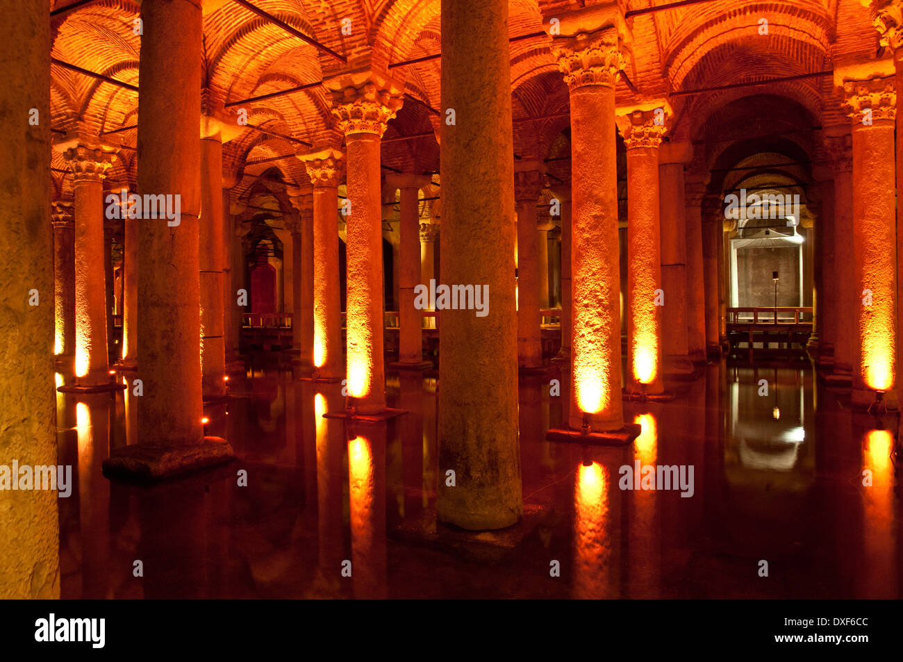 Interior of the ancient roman Basilica Cistern (Yerebatan Sarnici or Sunken Cistern) in Istanbul, Turkey. Stock Photo