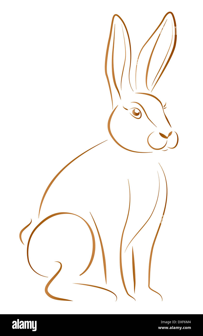 Outline illustration of a sitting rabbit with big ears. Stock Photo