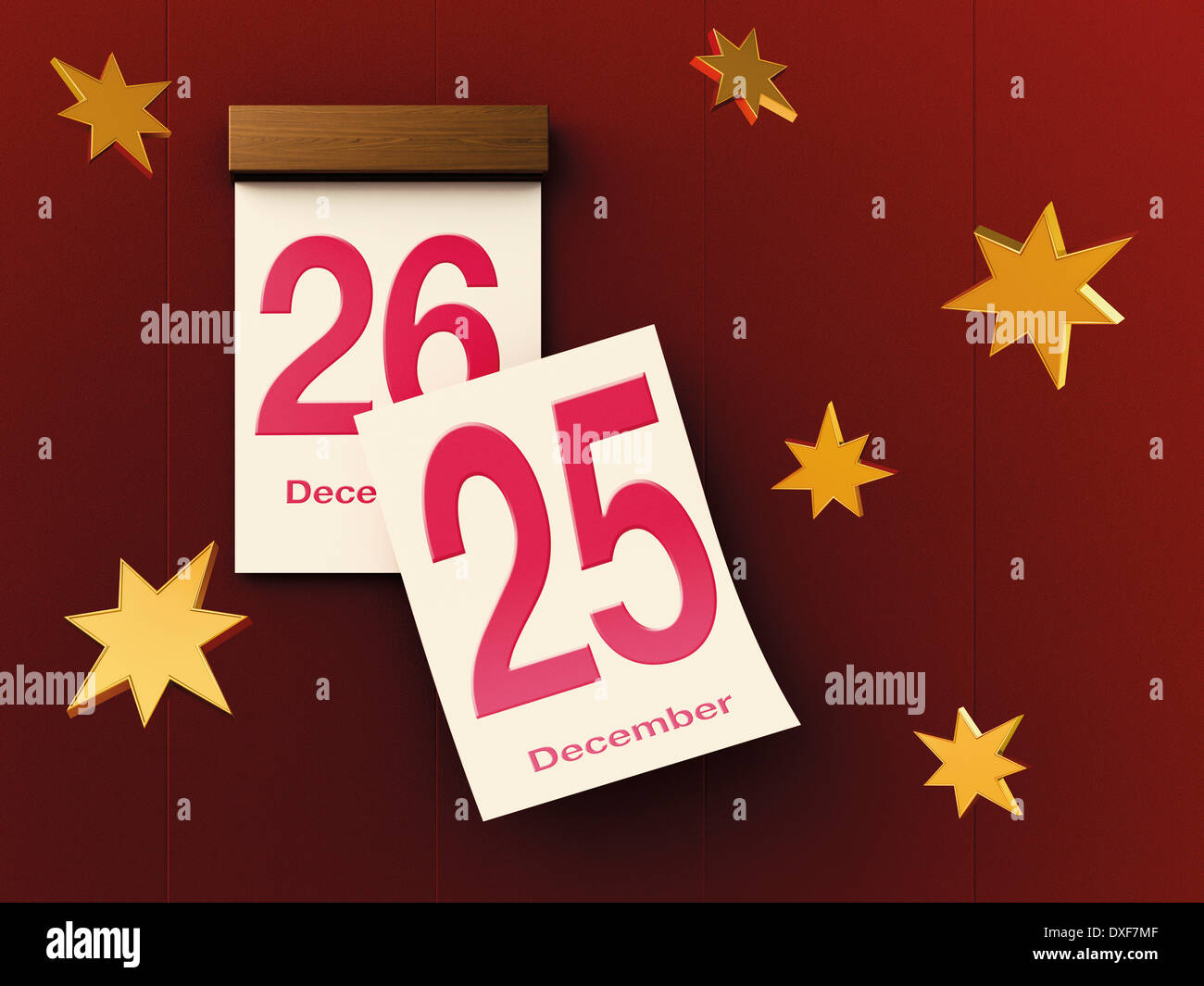 Digital Illustration of Sheet Calendar with 25th and 26th of December ...