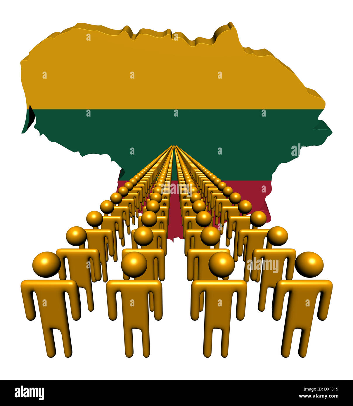 Lines of people with Lithuania map flag illustration Stock Photo